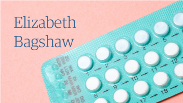 Contraceptive pills in teal packaging on a pink background