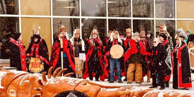 Laxgalts'ap Village of Nisga'a Nation kicked off the Hoobiyee festivities on the morning of Friday Feb. 24 with the raising of a totem pole